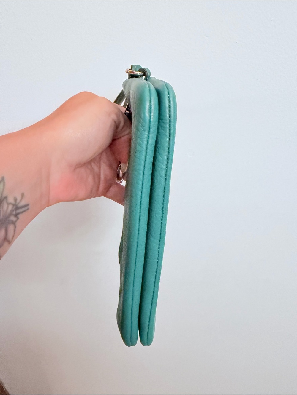 Coach Green Double Corner Zip Pebbled Leather Wristlet - Picture 6 of 8